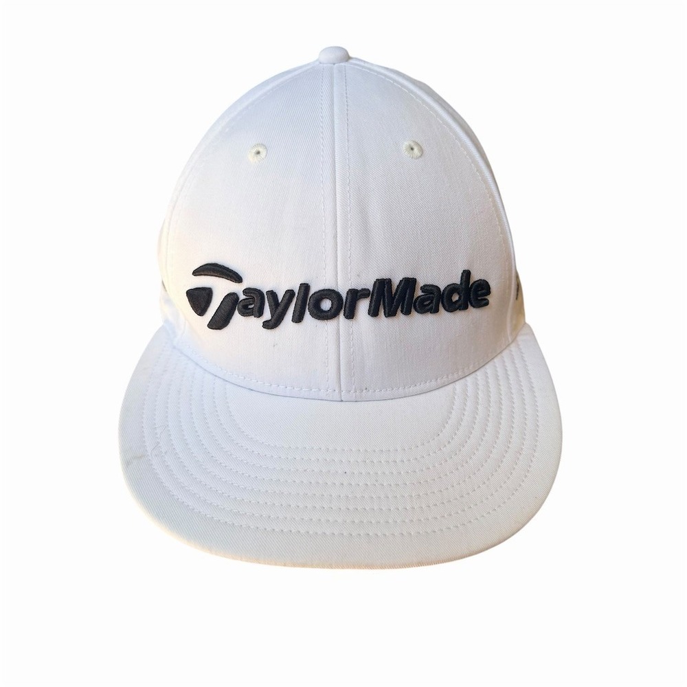 TaylorMade Golf Hat Unisex Adjustable White Black Flat Bill Snapback‎ Logo